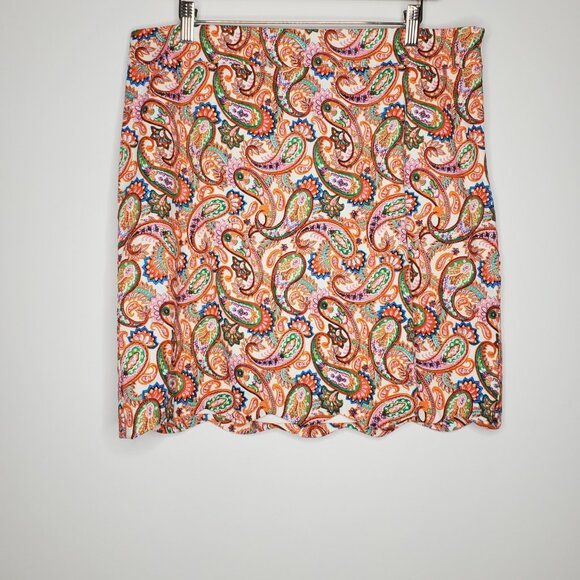 Talbtos Womens Colorful Paisley Scalloped Hem Skirt Size 14 Petite Bright Preppy - Picture 1 of 8